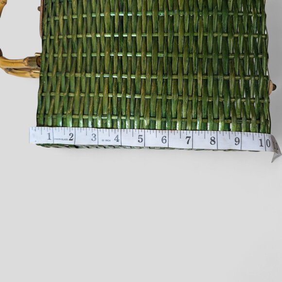 Vintage‎ Green Wicker Rattan Satchel Briefcase Purse Bamboo Handle  14"X10" MCM - Picture 12 of 16